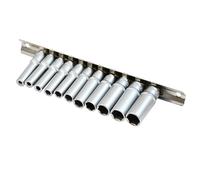 Dapetz ® 11Pc 1/4" Drive Deep Socket Set Chrome Vanadium for Increased Durability Metric 4-13mm On Metal Rail Cr-v Long Reach 6PT Hex for Quick and Convenient Storage
