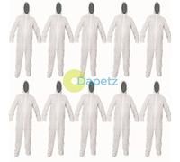 Dapetz ® 10-Pcs Disposable Paper Suit Protective Overall Coveralls 120cm 46" Non-woven Polypropylene Coverall New Zip-up Front Elasticated Hood, Cuffs & Ankles Zip Fastening for Secure Fit