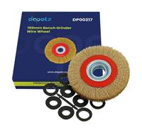 Dapetz 150mm 6" Bench Grinder Wire Wheel - Brassed Crimped Steel Wire Bristles - 10Pcs Adaptor Rings - Cleaning, Derusting, Polishing