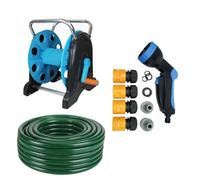 Dapetz 15M Garden Hose Pipe Hose Reel Cart And Connectors Set Assembled Reinforced Outdoor Hosepipe 1/2 Inch With Fittings