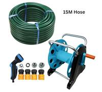 Dapetz ® 15M Garden Hose Pipe, Hose Reel Cart & Connectors Set Assembled: Reinforced Outdoor HOSEPIPE (1/2 inch) Diameter, Hose Reel Cart Sturdy Frame for General Use, Fittings Included