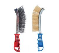 Dapetz 2-Pc Hand Wire Brush Set Carbon Steel & Stainless Steel Brushes With 35mm Long Plastic Handles For Rust Removal Paint