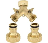 Dapetz ® 2 Way Brass Garden Tap Splitter, Double Way 3/4" Hose Connector, Hose Pipe Valve Splitter Quick Connector with 2 Pcs Brass Hose Tap Connector 3/4" Threaded Garden Water Pipe Adaptor Fitting