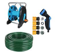 Dapetz 30M Garden Hose Pipe, Hose Reel Cart & Connectors Set Assembled: Reinforced Outdoor Hose Pipe (1/2 Inch), Hose Reel Cart