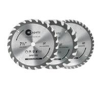 Dapetz 3Pc 190mm Tct Circular Wood Saw Blades 20, 24 & 40 Teeth 16mm Bore For Hardwood, Softwood & Chipboard