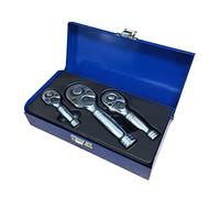 Dapetz ® 3Pc Stubby Ratchet Handle Set 1/2" 3/8" 1/4" Square Drive, Reversible Ratchet 72 Teeth, Chrome Vanadium Steel Ratchet Wrench with Quick-Release