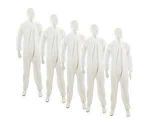 Dapetz ® 5 Pack Disposable Coverall Protective Suits Overall Suits with Hood Medium 170cm 67", Elastic Cuffs, Ankles, and Hood, Zip Front Opening for Painting, Cleaning, Safety Workwear, Men, Women
