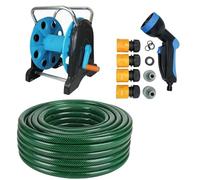 Dapetz ® 50M Garden Hose Pipe, Hose Reel Cart & Connectors Set Assembled: Reinforced Outdoor HOSEPIPE (1/2 inch) Diameter, Hose Reel Cart Sturdy Frame for General Use, Fittings Included