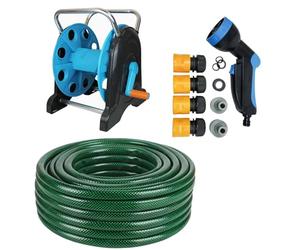 Dapetz ® 50M Garden Hose Pipe, Hose Reel Cart & Connectors Set Assembled: Reinforced Outdoor HOSEPIPE (1/2 inch) Diameter, Hose Reel Cart Sturdy Frame for General Use, Fittings Included