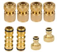 Dapetz 8 Pack Brass Garden Hose Tap Connector Kit 2 Male Connector Hose 1/2" 2 Brass Hose Pipe Tap Adaptor 3/4" Connectors