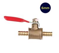 Dapetz Brass Ball Valve 6mm Red Lever Inline Hose Barb Water Air Gas Fuel Shut-Off