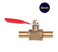 Dapetz Brass Ball Valve 8mm Red Lever Inline Hose Barb Water Air Gas Fuel Shut-Off