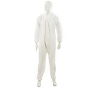Dapetz Disposable Paper Suit Protective Overall Coveralls Medium 120Cm 46" Non-Woven Coverall Zip-Up Front Elasticated Hood 1Pc