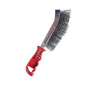 Dapetz ® Hand Wire Brush Set Carbon Steel and Stainles Steel with Red Handle Bristles 10" 250mm Long Handle Curved Wire for Cleaning Rust, Paint, Welding Slag and Dirt Removal