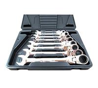 Dapetz ® Ratchet Spanner Set 8pcs 8-19mm Metric Flexible Combination Wrench with Gear Ring Open-end Box-end Flex Flexi Head DIY Hand Tools Kit in Roll Bag Tool Kit Head