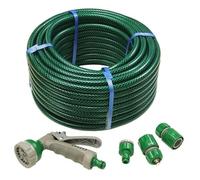 Dapetz ® 15M Garden Hose Pipe & Connectors Set Reinforced Outdoor HOSEPIPE Green (1/2 inch) Diameter Tough 3 Layer PVC Braided with Connectors Set