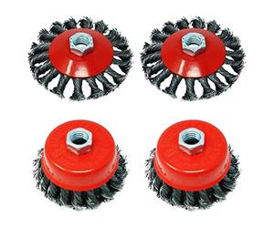 Dapetz ® Twist Knot Wire Brush Set Kit Angle Grinder Flat Wheel and Cup Brush for 4Pcs 115mm Angle Grinder with M14 Thread Crimped Wire Wheel and Cup for Paint, Rust Removal, Weld Cleaning