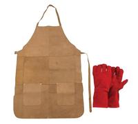Dapetz ® Welder Apron & Gauntlet Gloves 350mm Leather Heat Resistant Apron Gauntlets For Fireproof Barbecue, Tig, Mig, Stick Welder, Forge, Fireplace, Wood Stove, BBQ, Oven