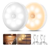 daphomeu 16 LEDs Motion Sensor Lights Indoor, Wireless Stair Lights, LED Cupboard Lights, USB Rechargeable Night Light for Bedroom, Wardrobe, Kitchen, Hallway (2 Pack)