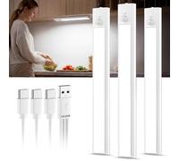 daphomeu 3 Pack × 30cm Rechargeable Under Cabinet Lights, LED Motion Sensor Lights Indoor, Wireless Dimmable Under Cupboard Kitchen Lights, Stick on Magnetic Wardrobe Closet Light Bars - Cool White
