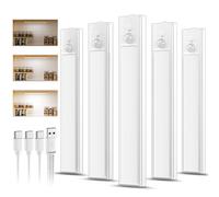 daphomeu 5 Pack Rechargeable Under Cupboard Kitchen Lights, Dimmable Cabinet Light Type-C Charging, LED Motion Sensor Lights Indoor, Magnetic Stick W