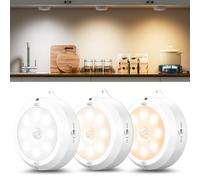 daphomeu Motion Sensor Light Indoor - 3 Pack, Smart Under Cabinet Lighting, 3 × AA Battery Operated Wireless Stair Light, Dimmable Puck Lights Suitable for Kitchens, Wardrobes, Hallway