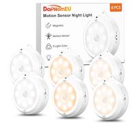 daphomeu Motion Sensor Lights Indoor - 6 Pack, Smart Under Cabinet Lighting, 3 × AA Battery Operated Wireless Stair Light, Dimmable Puck Lights Suitable for Kitchens, Wardrobes, Hallway