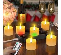 daphomeu Rechargeable LED Tea Lights Pack of 6 - 100+ Hours Running Time with Timer & Remote Control, Flickering Flameless Electric Candles for Weddings, Party, Christmas, Halloween, Home Decoration
