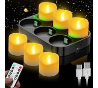 daphomeu Rechargeable LED Tea Lights Pack of 6 with Remote Control, Electric Tea Lights with Timer and USB-C Charging Station, Flameless Candles for Table Decoration, Parties, Home