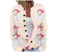 DaPongZhi Christmas Cardigans for Women UK Christmas Print Chunky Knit Cardigan Ladies Christmas Knitted Jumper Tops Long Sleeve Button Open Front Sweater Oversized Christmas Dresses Outfit