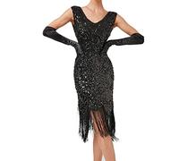 DaPongZhi Great Gatsby 1920's Cocktail Party Dress Sequin Tassel Flapper Dress Beaded Tassels Party Night Flapper Gown Dress Party Plus Size Cocktail Maxi Gown Prom Costume