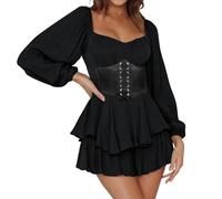 DaPongZhi White Pirate Dress Womens Puff Sleeve Off Shoulder Jumpsuit Dress with Shorts Pirate Costume Women Ladies Long Sleeve Mini Dress Boho Ruffled A Line Short Dress Summer Beach Dress