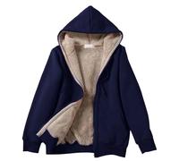 DaPongZhi Winter Jacket for Women UK Warm Thick Sherpa Fleece Jacket Full Zip Up Hoodie Sweatshirt Ladies Plain Long Sleeve Tops Hooded Plush Coat Womens Autumn Winter Thermal Outwear Navy