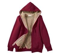 DaPongZhi Winter Jacket for Women UK Warm Thick Sherpa Fleece Jacket Full Zip Up Hoodie Sweatshirt Ladies Plain Long Sleeve Tops Hooded Plush Coat Womens Autumn Winter Thermal Outwear Red