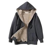 DaPongZhi Winter Jacket for Women UK Warm Thick Sherpa Fleece Jacket Full Zip Up Hoodie Sweatshirt Ladies Plain Long Sleeve Tops Hooded Plush Coat Womens Autumn Winter Thermal Outwear Dark Gray