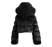 DaPongZhi Women's Faux Fur Coat, Imitation Fox Fur Plush Coat, Winter Warm Thick Hooded Coat, Cropped Fluffy Jacket Coat with Fleece Hood
