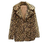 DaPongZhi Women's Faux Fur Coats, Snow White Leopard Print Plush Coat, Winter Lapel Jacket, Outdoor Fleece Warm Overcoat for Women