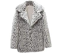 DaPongZhi Women's Faux Fur Coats, Snow White Leopard Print Plush Coat, Winter Lapel Jacket, Outdoor Fleece Warm Overcoat for Women
