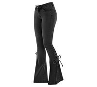 DaPongZhi Women's Stretchy Skinny Flared Jeans Butterfly Straps Bell Bottom Jeans Ladies Slim Butt Lifting Trousers Y2k High Waist Denim Pants with Pockets