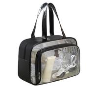 DAPOWER Travel Toiletry Bag for Women and Men, Matte Translucent Shower Bag with Handy Handle, Makeup Cosmetic Organizer Bag for Travel Toiletries Accessories, Black, L, Carry on Toiletry Bag