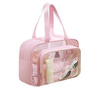 DAPOWER Travel Toiletry Bag for Women and Men, Matte Translucent Shower Bag with Handy Handle, Makeup Cosmetic Organizer Bag for Travel Toiletries Accessories, Pink, L, Carry on Toiletry Bag