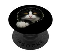 Dapper Black and White Tuxedo Cat Peeking Through PopSockets Adhesive PopGrip