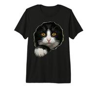 Dapper Black and White Tuxedo Cat Peeking Through Premium T-Shirt