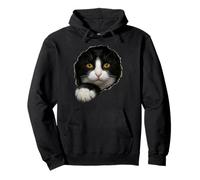 Dapper Black and White Tuxedo Cat Peeking Through Pullover Hoodie