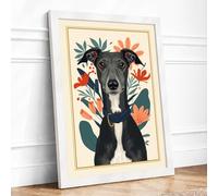 Dapper Dog Portrait Boho Framed Wall Art Print A2 (59.4×42cm) White, Wall Decor for Living Room, Bedroom, Office & Home, Ready to Hang, Art Gift