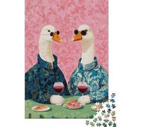 Dapper Geese Enjoying Wine And Appetizers 1000-Piece Adult Jigsaw Puzzle, 52x38cm/1000pcs; Smooth White Card with Reduced Dust; A Relaxed Project for Colder Days