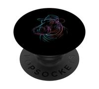 Dapper Hippo Fedora Hat Colorful Line Art PopSockets Adhesive PopGrip