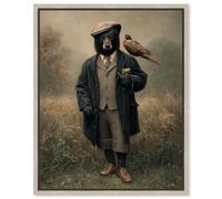 Dapper Season Bear Framed Canvas Print Vintage Wall Decor by Art Remedy, Natural Oak Frame, 16 x 20