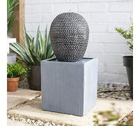 Dapple Cascade Water Feature, LED Light - Grey Concrete, Garden Fountain Indoor Outdoor Tall Large Ball