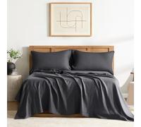 DAPU 100% French Linen Sheets 3Pcs Set, 170GSM Linen Bedding, Twin Size | Soft Breathable Cooling for Hot sleepers, 16" Deep Pocket & 360° Elastic, Pure French Linen Flax from Normandy, Dark Gray